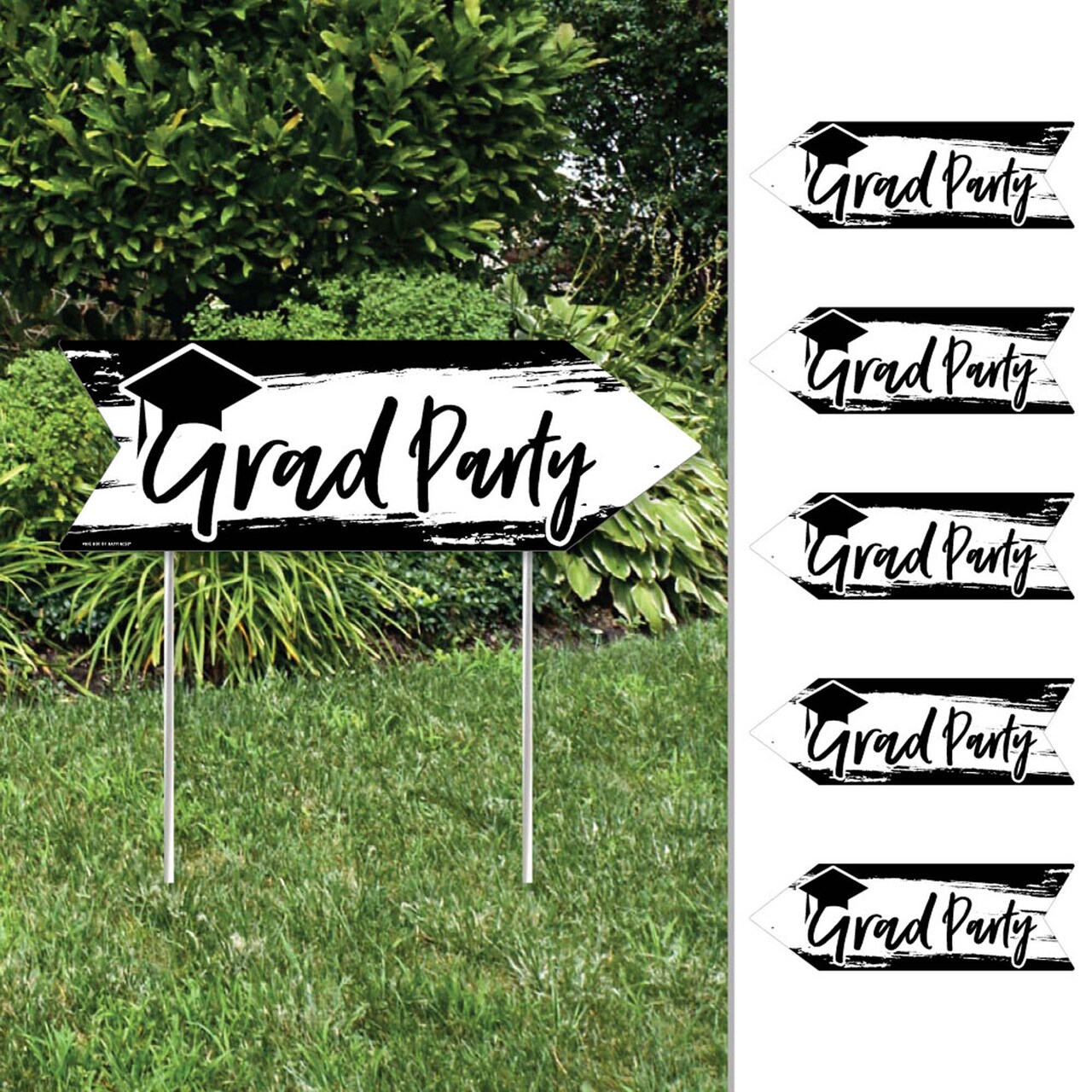 Big Dot of Happiness Arrow Black and White Graduation Party Direction Signs - Double Sided Outdoor Yard Signs - Set of 6